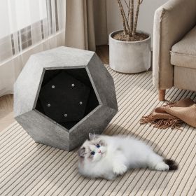 25.98'' Shaped Modern Pet Furniture Cat Kennel Side Table MDF Multi-Purpose Furniture,Cement Gray