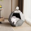 25.98'' Shaped Modern Pet Furniture Cat Kennel Side Table MDF Multi-Purpose Furniture,Cement Gray