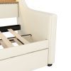 Twin Size Daybed with Trundle, Upholstered Daybed with Charging Station and LED Lights, White (Expect arrive date:May 20th. )