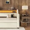 Twin Size Daybed with Trundle, Upholstered Daybed with Charging Station and LED Lights, White (Expect arrive date:May 20th. )