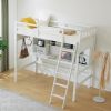 Loft bed with shelf with desk inclined ladder white twin wooden bed pine particle board N101 USA