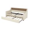 Twin Size Daybed with Trundle, Upholstered Daybed with Charging Station and LED Lights, Beige (Expect arrive date:May 20th.)