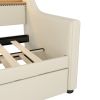 Twin Size Daybed with Trundle, Upholstered Daybed with Charging Station and LED Lights, Beige (Expect arrive date:May 20th.)