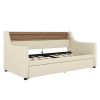 Twin Size Daybed with Trundle, Upholstered Daybed with Charging Station and LED Lights, Beige (Expect arrive date:May 20th.)