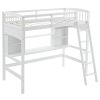 Loft bed with shelf with desk inclined ladder white twin wooden bed pine particle board N101 USA
