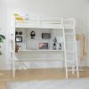 Loft bed with shelf with desk inclined ladder white twin wooden bed pine particle board N101 USA
