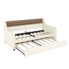 Twin Size Daybed with Trundle, Upholstered Daybed with Charging Station and LED Lights, White (Expect arrive date:May 20th. )