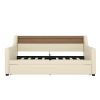 Twin Size Daybed with Trundle, Upholstered Daybed with Charging Station and LED Lights, Beige (Expect arrive date:May 20th.)