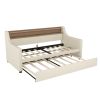 Twin Size Daybed with Trundle, Upholstered Daybed with Charging Station and LED Lights, Beige (Expect arrive date:May 20th.)